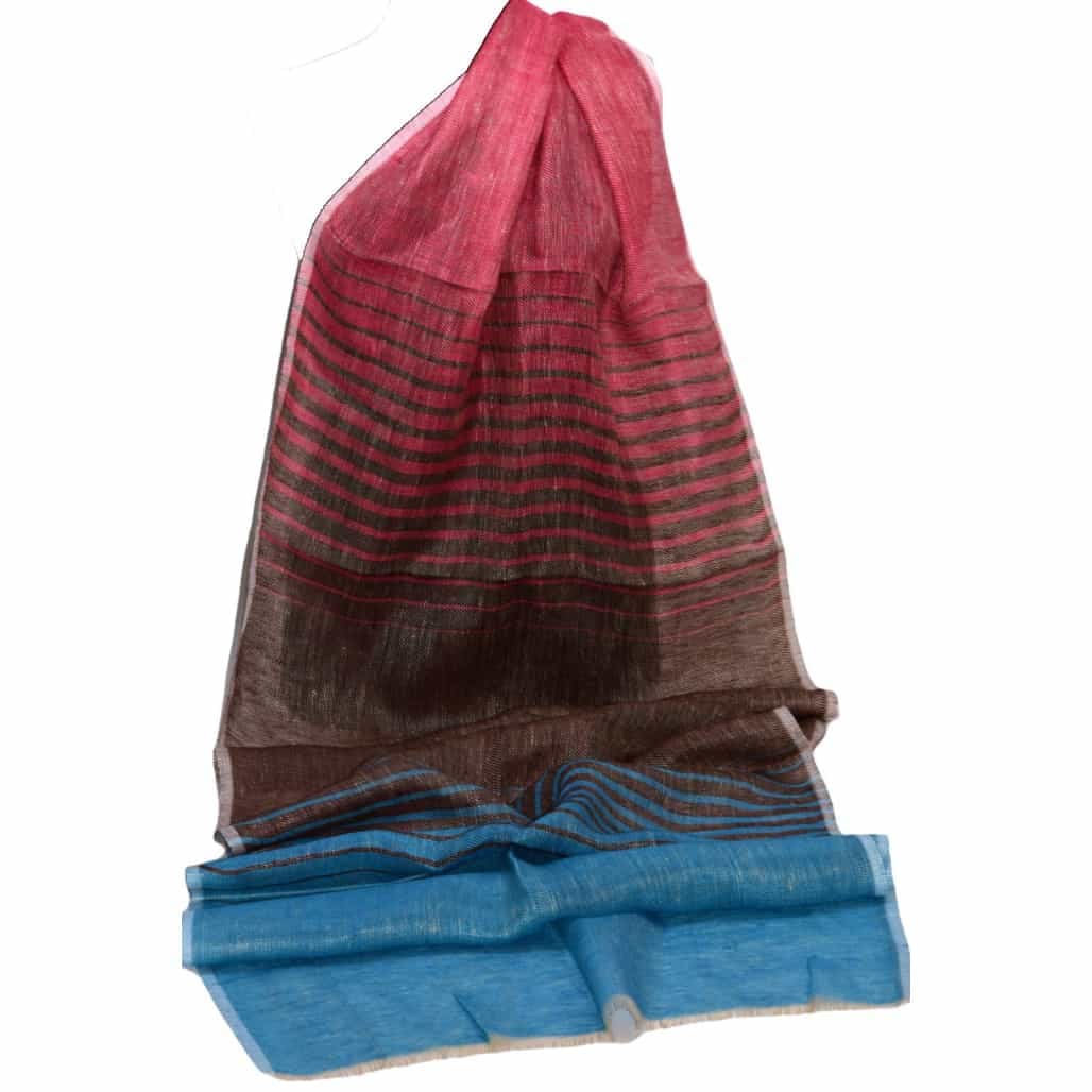 Esarfa-Sal tesuta manual din 100% IN (Linen 100%) - Pastel Blues Striped -> Cod: IN02
