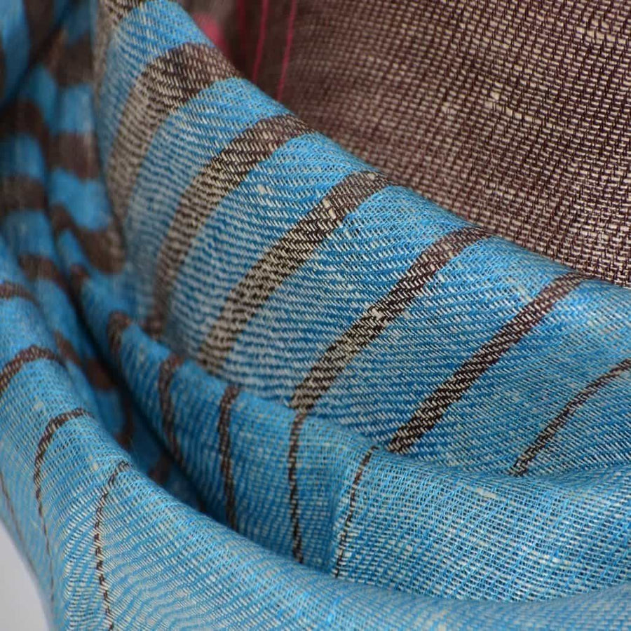 Esarfa-Sal tesuta manual din 100% IN (Linen 100%) - Pastel Blues Striped -> Cod: IN02