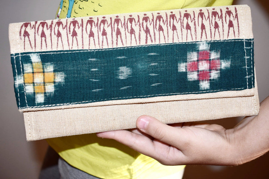 Warli Art Jute & Cloth Clutch