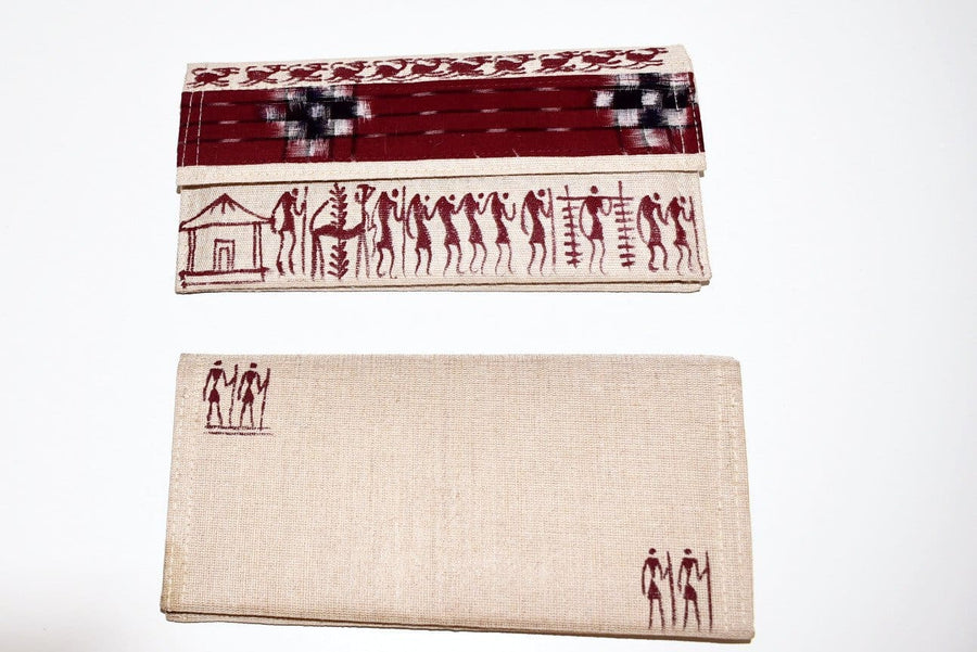 Warli Art Jute & Cloth Clutch