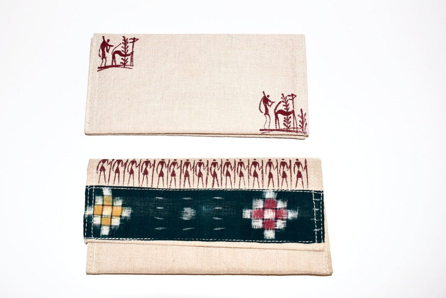 Warli Art Jute & Cloth Clutch