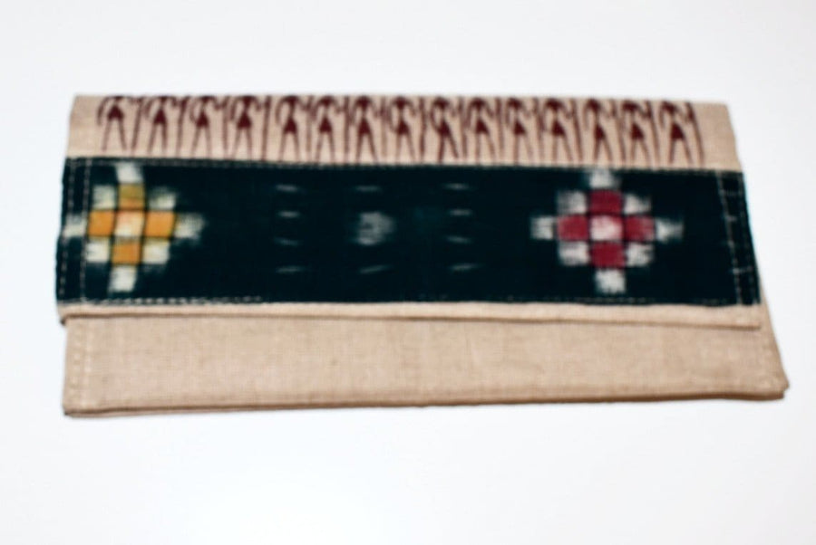 Warli Art Jute & Cloth Clutch - Green